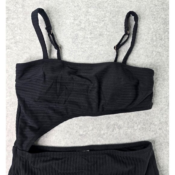 NWOT Shade & Shore Black Ribbed One-Piece Cut Out Swimsuit Size S - Picture 4 of 9